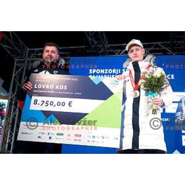 Lovro Kos at Beijing 2022 Olympic medalists reception held by Olympic Committee of Slovenia in Kranjska Gora, Slovenia on February 18, 2022