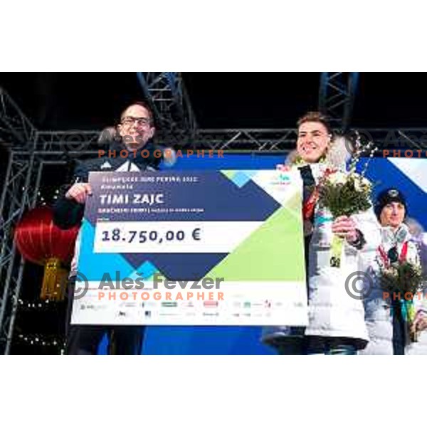 Timi Zajc at Beijing 2022 Olympic medalists reception held by Olympic Committee of Slovenia in Kranjska Gora, Slovenia on February 18, 2022