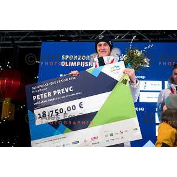 Peter Prevc at Beijing 2022 Olympic medalists reception held by Olympic Committee of Slovenia in Kranjska Gora, Slovenia on February 18, 2022