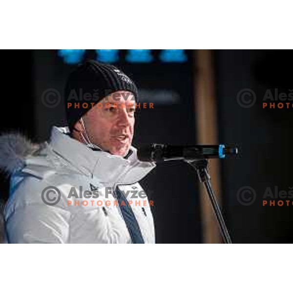 Enzo Smrekar at Beijing 2022 Olympic medalists reception held by Olympic Committee of Slovenia in Kranjska Gora, Slovenia on February 18, 2022