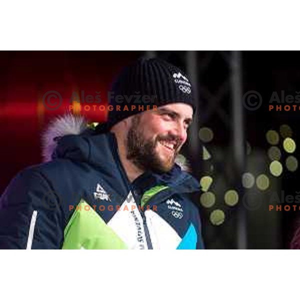 Bostjan Kline at Beijing 2022 Olympic medalists reception held by Olympic Committee of Slovenia in Kranjska Gora, Slovenia on February 18, 2022