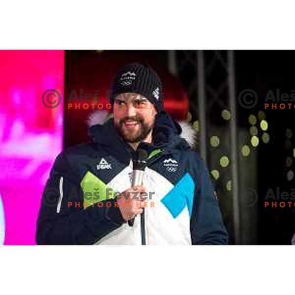 Bostjan Kline at Beijing 2022 Olympic medalists reception held by Olympic Committee of Slovenia in Kranjska Gora, Slovenia on February 18, 2022