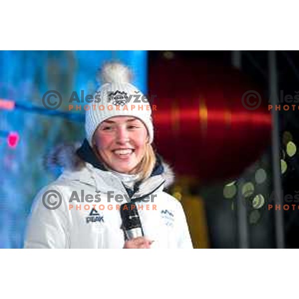 Anamarija Lampic at Beijing 2022 Olympic medalists reception held by Olympic Committee of Slovenia in Kranjska Gora, Slovenia on February 18, 2022