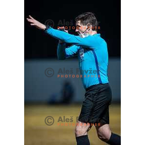 Referee Matej Jug during Prva liga Telemach football match between Aluminij and Mura in Sportni park Kidricevo, Slovenia, on February 19, 2022. Photo: Jure Banfi/www.alesfevzer.com