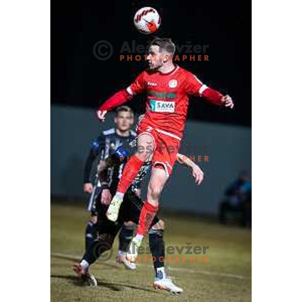 Gasper Pecnik in action during Prva liga Telemach football match between Aluminij and Mura in Sportni park Kidricevo, Slovenia, on February 19, 2022. Photo: Jure Banfi/www.alesfevzer.com