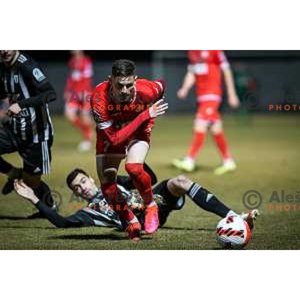 Dino Spehar in action during Prva liga Telemach football match between Aluminij and Mura in Sportni park Kidricevo, Slovenia, on February 19, 2022. Photo: Jure Banfi/www.alesfevzer.com