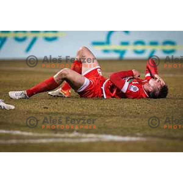 Luka Petek in action during Prva liga Telemach football match between Aluminij and Mura in Sportni park Kidricevo, Slovenia, on February 19, 2022. Photo: Jure Banfi/www.alesfevzer.com