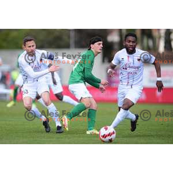 Erik Salkic and Almedin Ziljkic in action during Prva Liga Telemach 2021-2022 football match between Tabor CB 24 Sezana and Olimpija in Sezana, Slovenia on February 20, 2022 