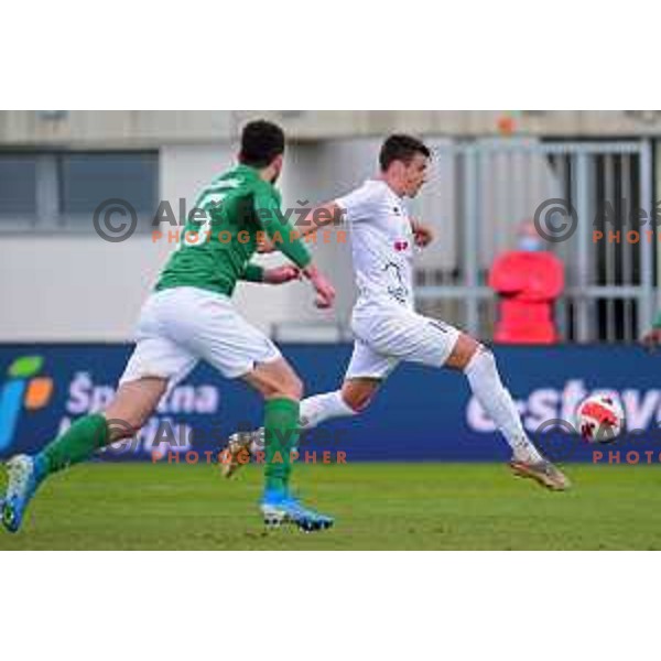 Mateo Monjac in action during Prva Liga Telemach 2021-2022 football match between Tabor CB 24 Sezana and Olimpija in Sezana, Slovenia on February 20, 2022 
