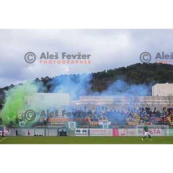 Green Dragons in action during Prva Liga Telemach 2021-2022 football match between Tabor CB 24 Sezana and Olimpija in Sezana, Slovenia on February 20, 2022 