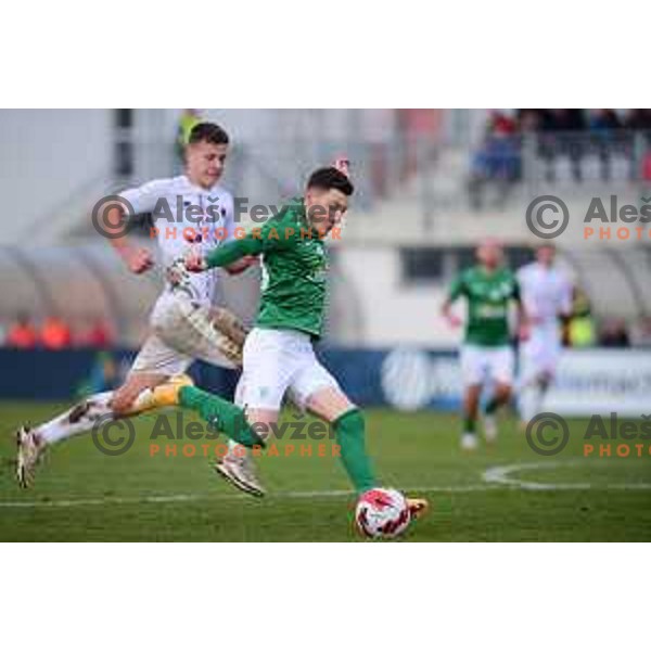Mario Kvesic in action during Prva Liga Telemach 2021-2022 football match between Tabor CB 24 Sezana and Olimpija in Sezana, Slovenia on February 20, 2022