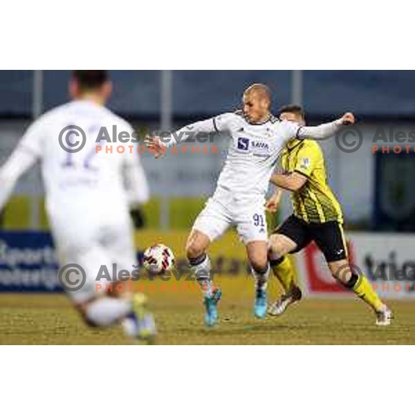 Ognjen Mudrinski in action during Prva Liga Telemach 2021-2022 football match between Kalcer Radomlje and Maribor in Domzale, Slovenia on February 21, 2022