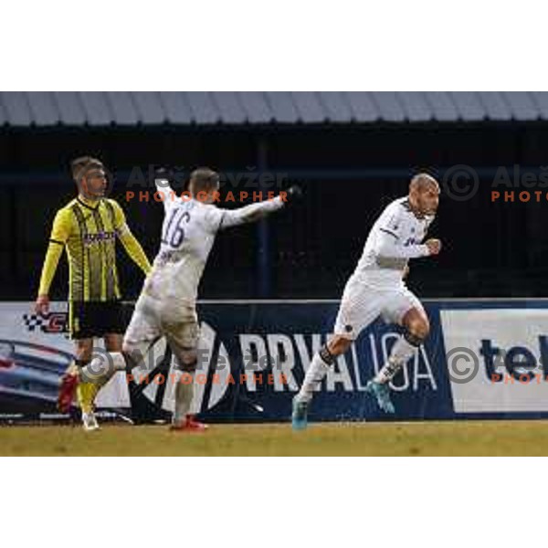 Ognjen Mudrinski in action during Prva Liga Telemach 2021-2022 football match between Kalcer Radomlje and Maribor in Domzale, Slovenia on February 21, 2022