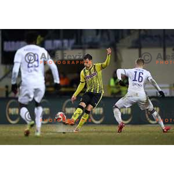 in action during Prva Liga Telemach 2021-2022 football match between Kalcer Radomlje and Maribor in Domzale, Slovenia on February 21, 2022