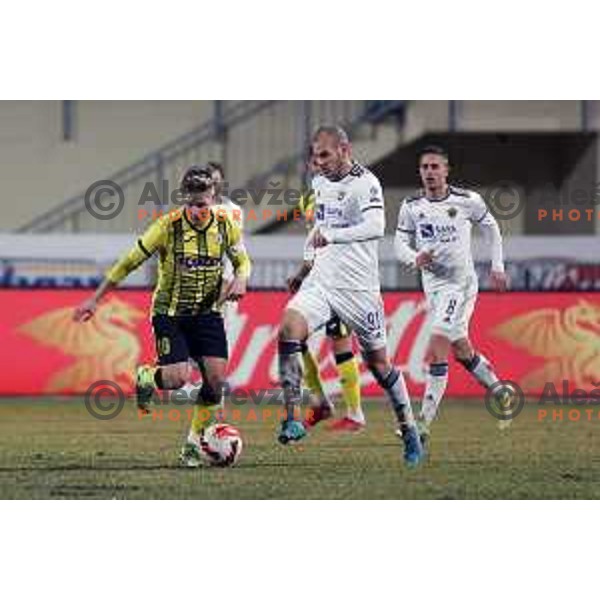 Ognjen Mudrinski in action during Prva Liga Telemach 2021-2022 football match between Kalcer Radomlje and Maribor in Domzale, Slovenia on February 21, 2022
