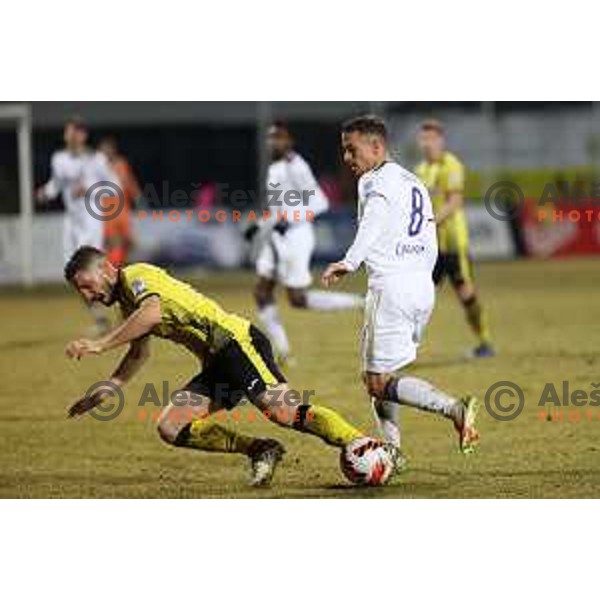 in action during Prva Liga Telemach 2021-2022 football match between Kalcer Radomlje and Maribor in Domzale, Slovenia on February 21, 2022