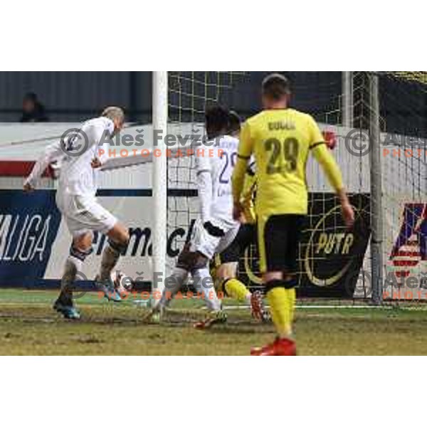 Ognjen Mudrinski in action during Prva Liga Telemach 2021-2022 football match between Kalcer Radomlje and Maribor in Domzale, Slovenia on February 21, 2022
