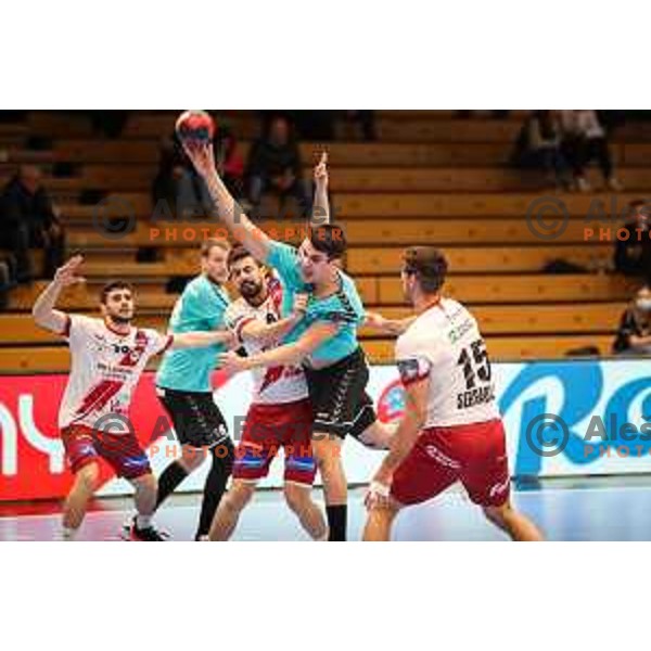 Peter Sisko in action during EHF European league match between Gorenje Velenje and BM Logrono La Rioja in Velenje, Slovenia on February 22, 2022