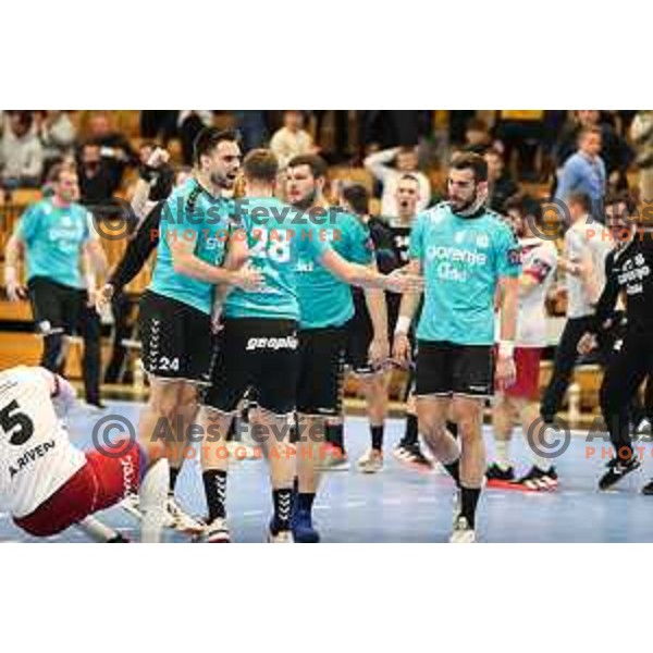 in action during EHF European league match between Gorenje Velenje and BM Logrono La Rioja in Velenje, Slovenia on February 22, 2022