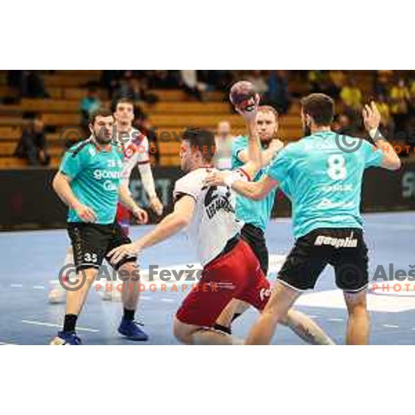 in action during EHF European league match between Gorenje Velenje and BM Logrono La Rioja in Velenje, Slovenia on February 22, 2022