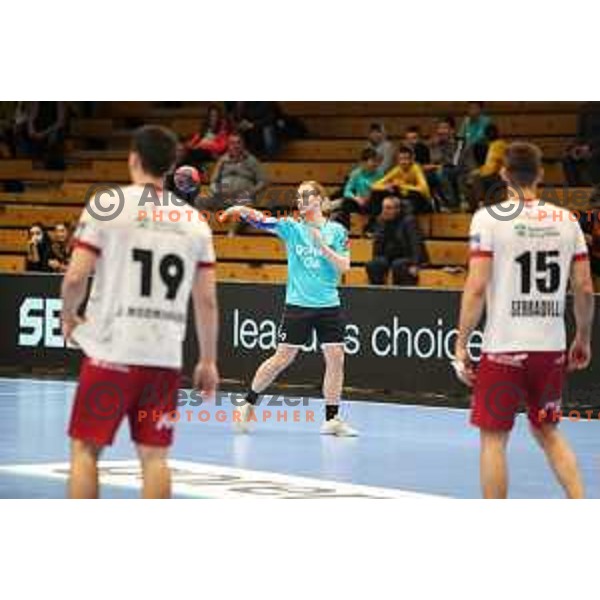 Domen Tajnik in action during EHF European league match between Gorenje Velenje and BM Logrono La Rioja in Velenje, Slovenia on February 22, 2022