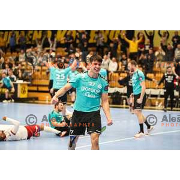 in action during EHF European league match between Gorenje Velenje and BM Logrono La Rioja in Velenje, Slovenia on February 22, 2022