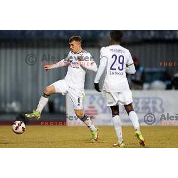 in action during Prva Liga Telemach 2021-2022 football match between Kalcer Radomlje and Maribor in Domzale, Slovenia on February 21, 2022
