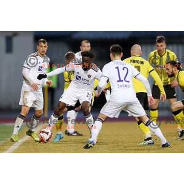 in action during Prva Liga Telemach 2021-2022 football match between Kalcer Radomlje and Maribor in Domzale, Slovenia on February 21, 2022