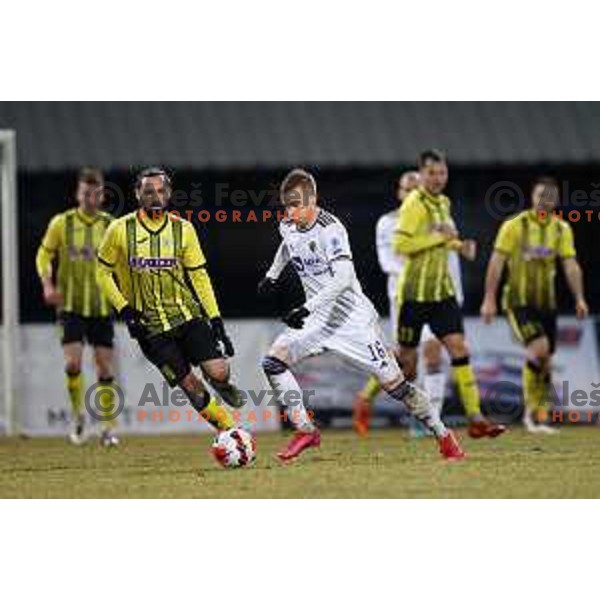 in action during Prva Liga Telemach 2021-2022 football match between Kalcer Radomlje and Maribor in Domzale, Slovenia on February 21, 2022