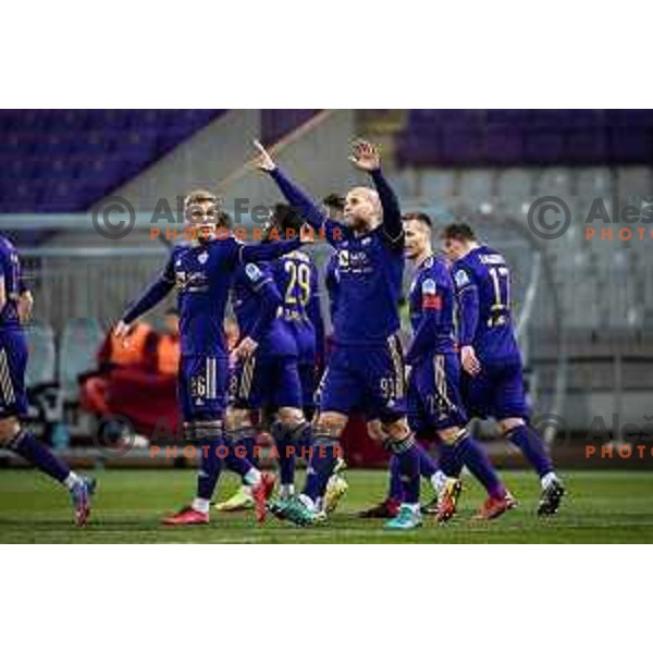 Ognjen Mudrinski celebrating during Prva liga Telemach football match between Maribor and Tabor Sezana in Ljudski vrt, Maribor, Slovenia on February 26, 2022. Photo: Jure Banfi/www.alesfevzer.com