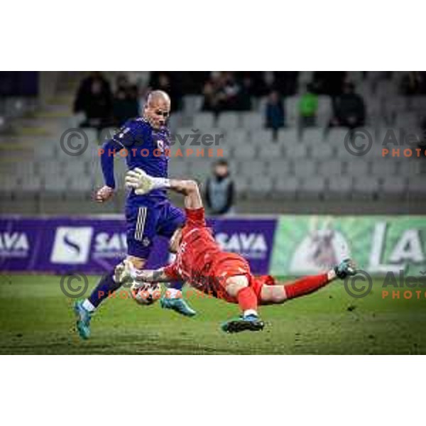 Ognjen Mudrinski in action during Prva liga Telemach football match between Maribor and Tabor Sezana in Ljudski vrt, Maribor, Slovenia on February 26, 2022. Photo: Jure Banfi/www.alesfevzer.com