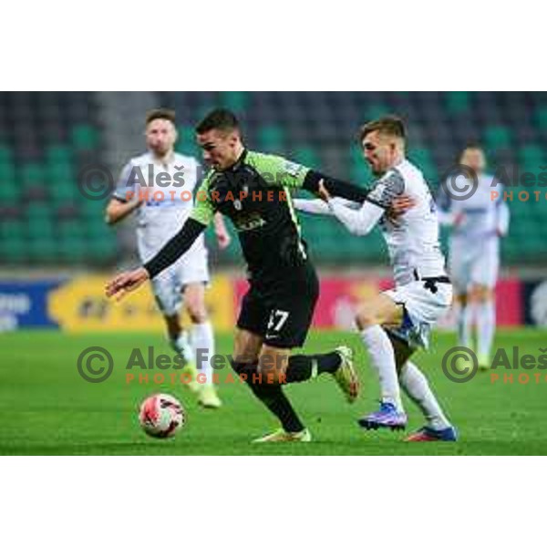 Ivan Prtajin in action during Prva Liga Telemach football match between Olimpija and Koper in SRC Stozice, Ljubljana, Slovenia on February 27, 2022
