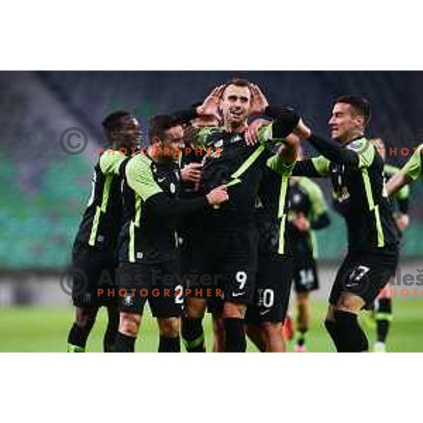 Mustafa Nukic celebrates goal during Prva Liga Telemach football match between Olimpija and Koper in SRC Stozice, Ljubljana, Slovenia on February 27, 2022