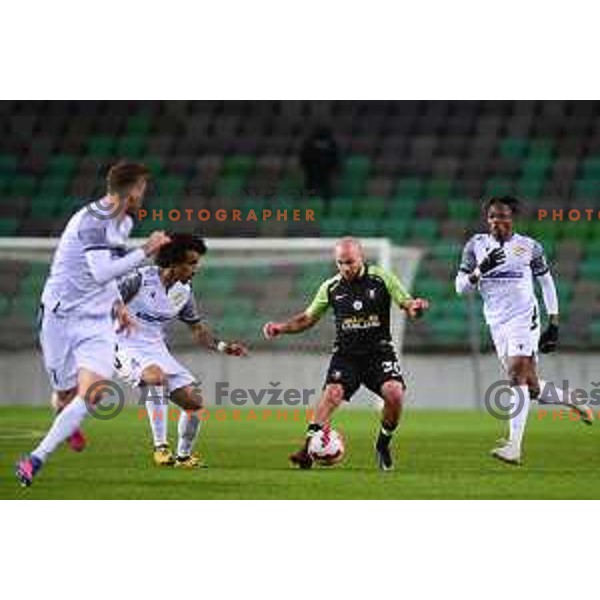 Marin Pilj in action during Prva Liga Telemach football match between Olimpija and Koper in SRC Stozice, Ljubljana, Slovenia on February 27, 2022