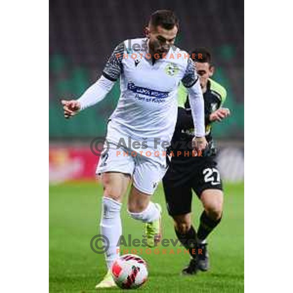 Maks Barisic in action during Prva Liga Telemach football match between Olimpija and Koper in SRC Stozice, Ljubljana, Slovenia on February 27, 2022