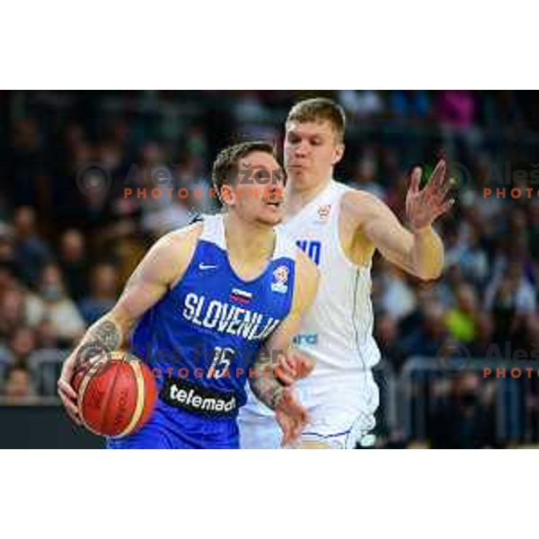 Gregor Hrovat in action during World Cup Qualifiers basketball match between Slovenia and Finalnd in Koper, Slovenia on February 28, 2022 