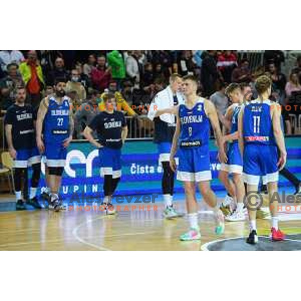 Edo Muric and Jaka Blazic after World Cup Qualifiers basketball match between Slovenia and Finalnd in Koper, Slovenia on February 28, 2022 