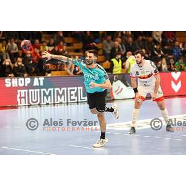 Tilen Sokolic in action during EHF European league match between Gorenje Velenje and Pauc handball in Velenje, Slovenia on March 1, 2022