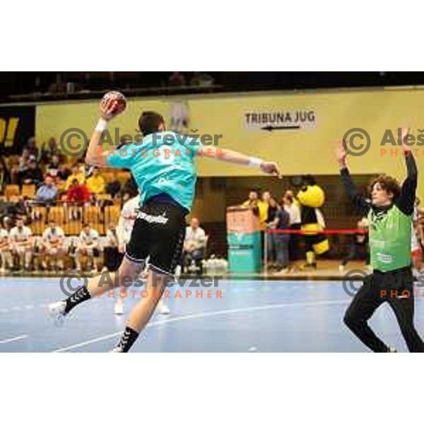 Ibrahim Haseljic in action during EHF European league match between Gorenje Velenje and Pauc handball in Velenje, Slovenia on March 1, 2022