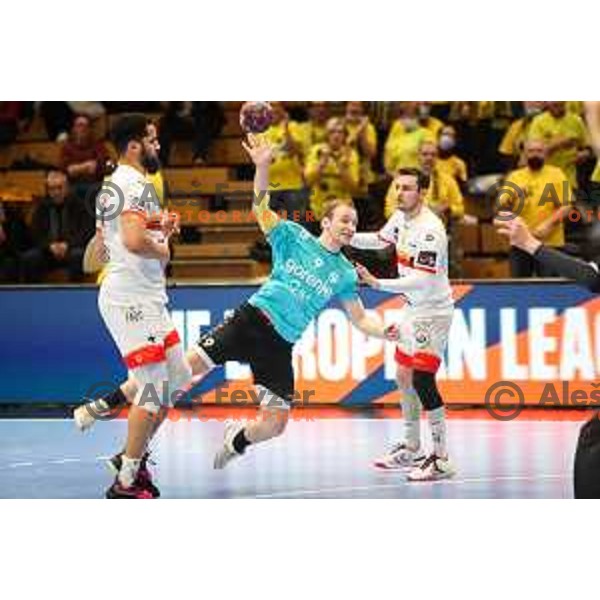 Domen Tajnik in action during EHF European league match between Gorenje Velenje and Pauc handball in Velenje, Slovenia on March 1, 2022