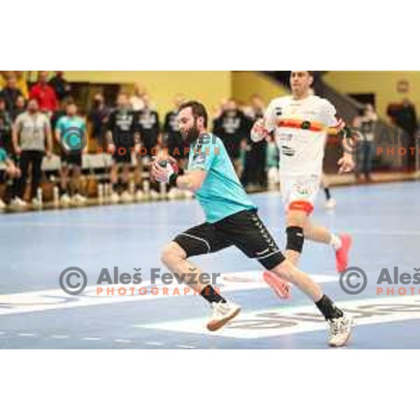 Matic Verdinek in action during EHF European league match between Gorenje Velenje and Pauc handball in Velenje, Slovenia on March 1, 2022