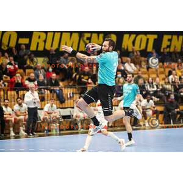 Matic Verdinek in action during EHF European league match between Gorenje Velenje and Pauc handball in Velenje, Slovenia on March 1, 2022