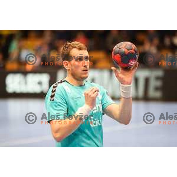 David Miklavcic in action during EHF European league match between Gorenje Velenje and Pauc handball in Velenje, Slovenia on March 1, 2022