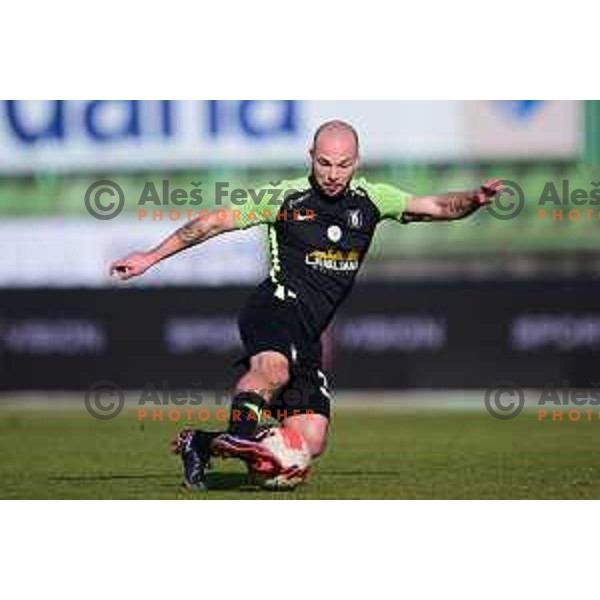 In action during Prva Liga Telemach 2021-2022 football match between Bravo and Olimpija in Ljubljana, Slovenia on March 3, 2022