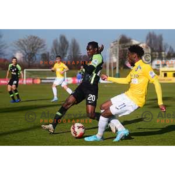 Erik Boakye in action during Prva Liga Telemach 2021-2022 football match between Bravo and Olimpija in Ljubljana, Slovenia on March 3, 2022