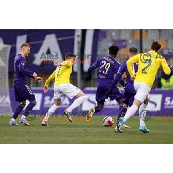 Aljaz Antolin and Loren Maruzin in action during Prva Liga Telemach 2021-2022 football match between Maribor and Bravo in Maribor , Slovenia on March 6, 2022