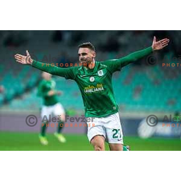 Aljosa Matko celebrates goal during Prva Liga Telemach football match between Olimpija and Aluminij in SRC Stozice, Ljubljana, Slovenia on March 6, 2022