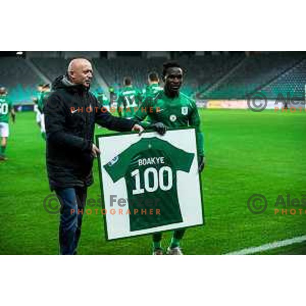 Mladen Rudonja and Eric Boakye during Prva Liga Telemach football match between Olimpija and Aluminij in SRC Stozice, Ljubljana, Slovenia on March 6, 2022