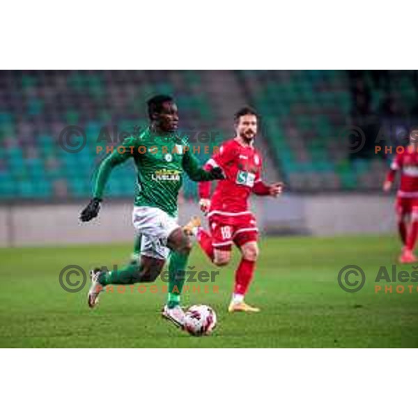 Eric Boakye in action during Prva Liga Telemach football match between Olimpija and Aluminij in SRC Stozice, Ljubljana, Slovenia on March 6, 2022