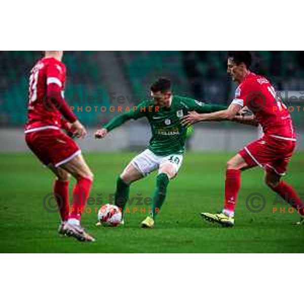 Mario Kvesic in action during Prva Liga Telemach football match between Olimpija and Aluminij in SRC Stozice, Ljubljana, Slovenia on March 6, 2022